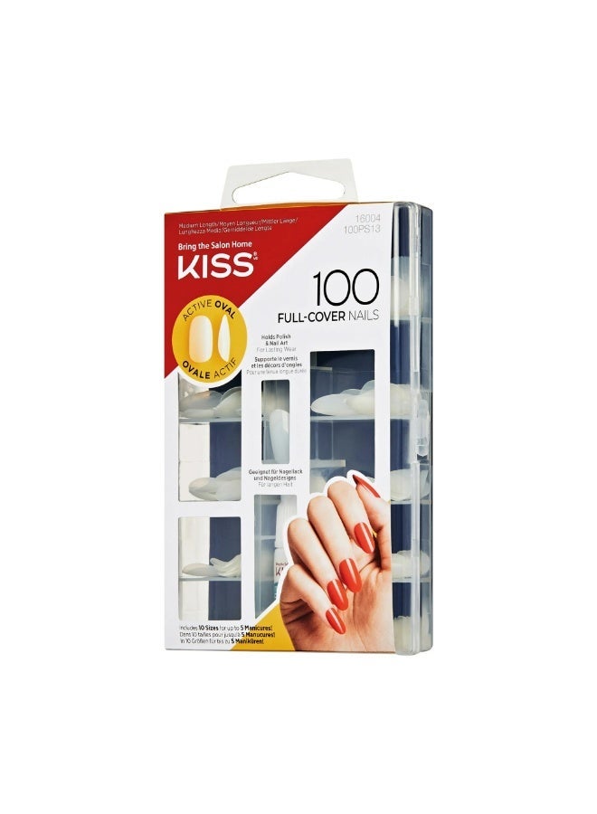 KISS Full-Cover Active Oval Medium Oval Press-on Nails with Glue, Clear, 100 Pieces - Image 1
